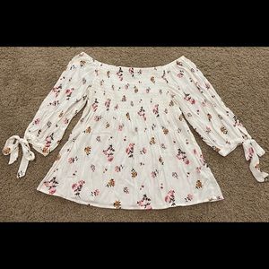 AGAN white and floral pattern off the shoulder top